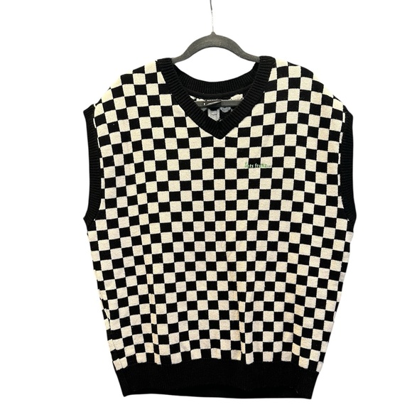 Iets Frans Sweaters - Iets Frans Unisex  V-Neck Checkered Sweater Vest - Black and White Size XL